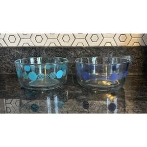 Pyrex Atomic Dot 1 Quart Bowls Blue Set of 2 Collectible No Lids Circa 1960s